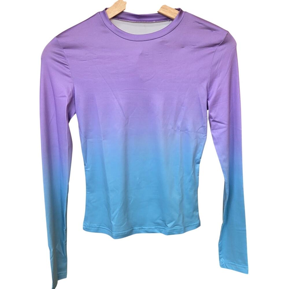 NWOT XS Purple/Blue Ombre/Gradient Crewneck Fitted Longsleeve Top [0166] - Picture 2 of 8